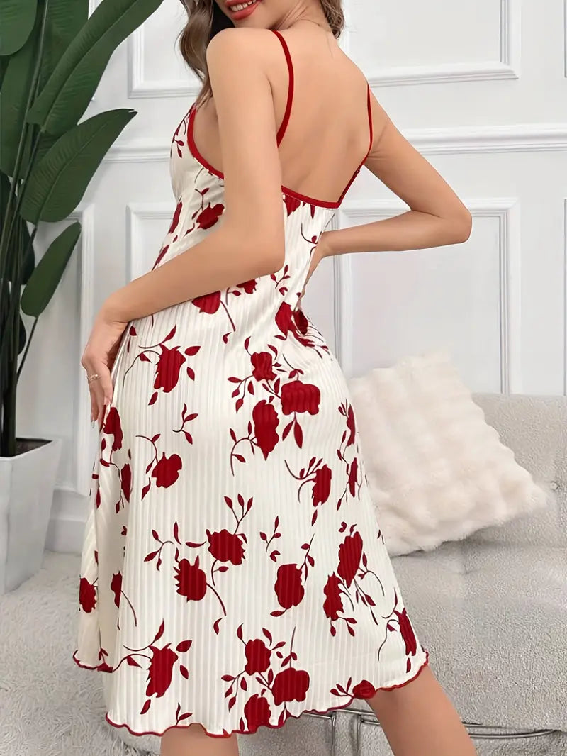 Elegant Plus Size Women's Floral Print Slip Nightgown - Comfy Polyester & Elastane Blend