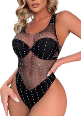 Floerns Women's Cut Out Fishnet Teddy Lingerie Mesh Bodysuit