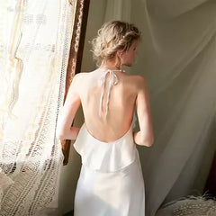 High Quality New Satin Suspender Solid Color Sexy Nightgown Women's Deep V Tie Neck Hanging Women's Pajamas