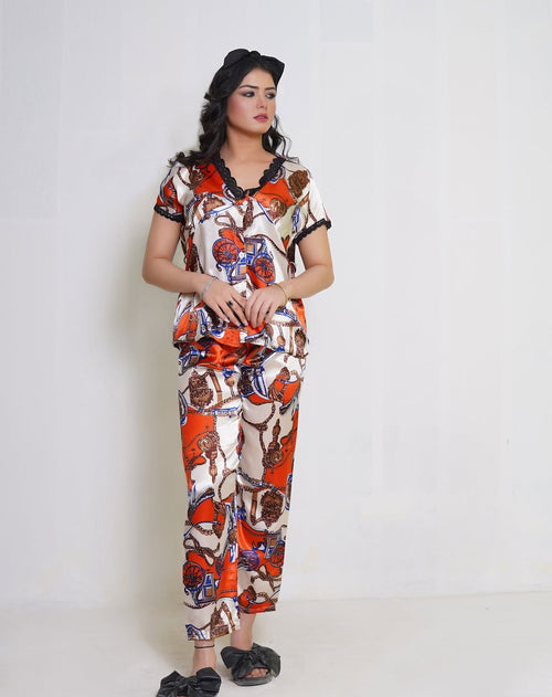 Luxury Silk Printed Pajama Set – Chic & Comfortable Nightwear