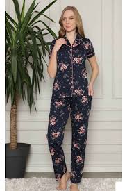 Cotton Floral Print Short Sleeve Shirt and Pajama Set